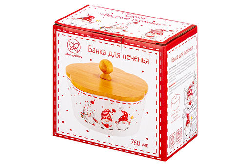 Банка д/печенья 14,8*14,8*11,5 см 760 мл Весёлые гномики с деревянной крышкой - Elan gallery фото 25