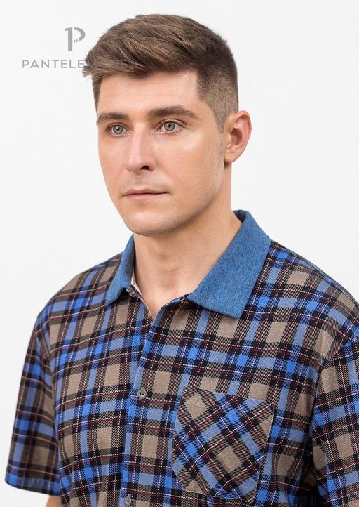 Домашний мужской комплект PDKB-298 Клетка синяя/Синий