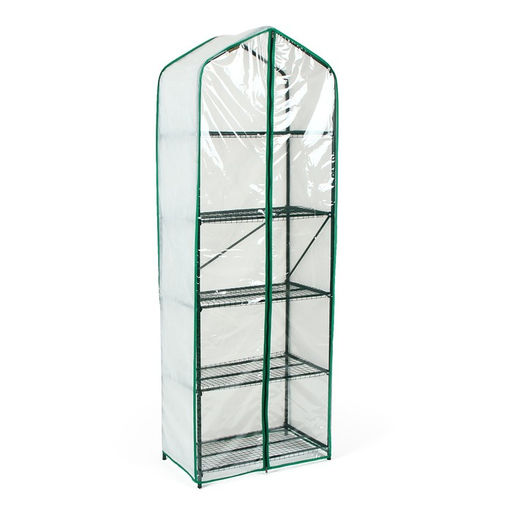 Парник-стеллаж, 5 полок, 190×65×40 см, металлический каркас d=16 мм, чехол спанбонд 60 г/м², дверь из плёнки 100 мкм