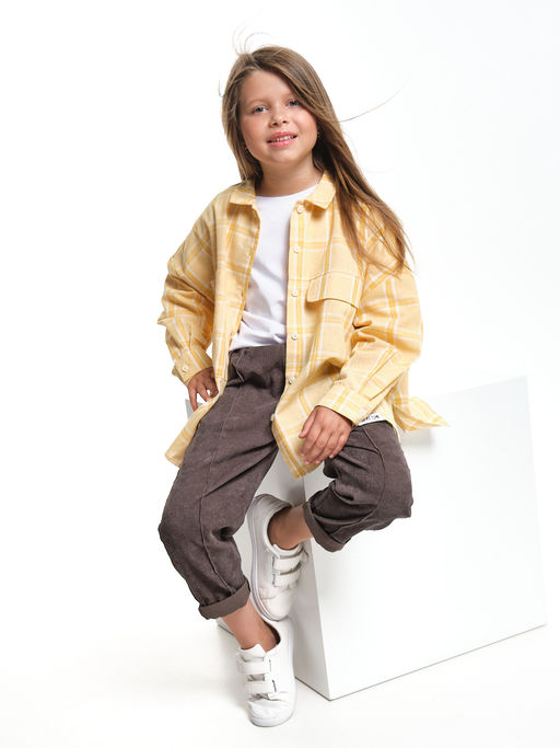 Рубашка для девочки оверсайз в клетку UD 7983 желтая клетка - Mini maxi фото 4