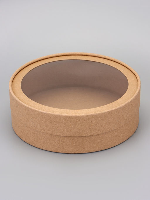 Набор круглых подарочных коробок, завальцованные с окном, крафт, набор 8 шт., 18×6 см