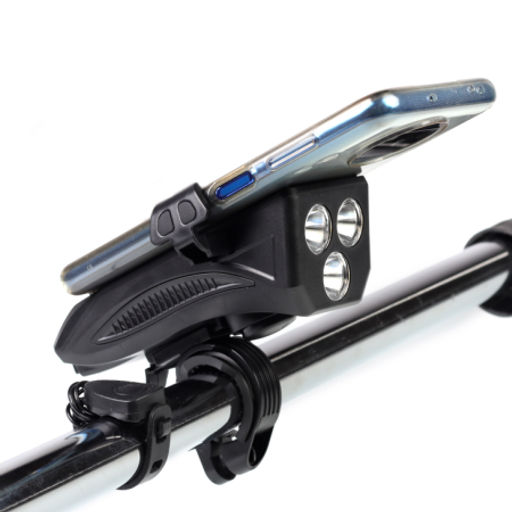 Фонарь передний COMIRON HOLDER ABS, IPX5; 3*T6 LED, 400lm 4800mAh USB индикатор заряда POWER BANK сигнал 130Дб крепление смартфона чёрный /уп 20/80/ - Галеонтрейд фото 6