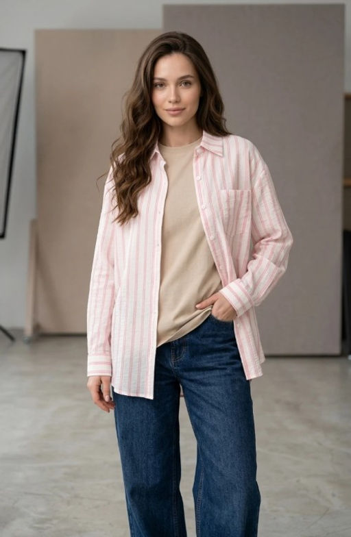 K13603 Рубашка OVER SIZE (хлопок) РОЗОВЫЙ