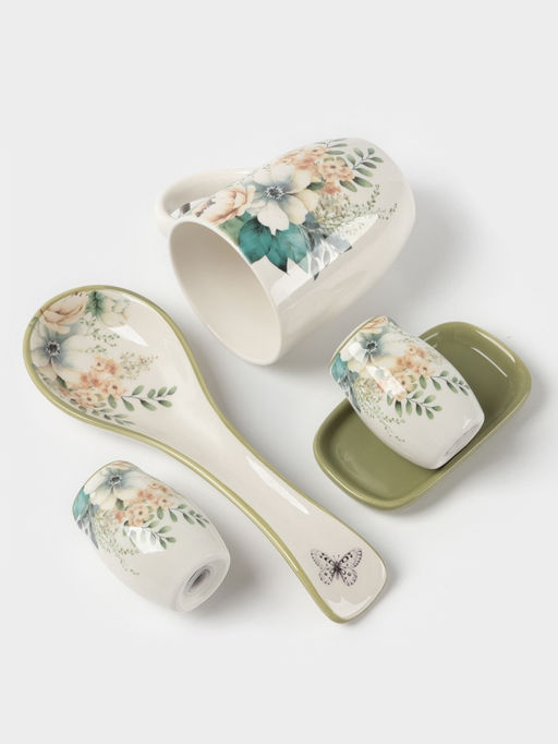 Набор для специй Доляна Цветы, 2 предмета: солонка, перечница 130 мл, доломит, белый  фото 8