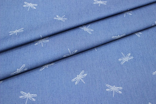 Джинсовая ткань Стрекозки на голубой джинсе, ш.1.45м, хл-85%, п/э-15%, 135гр/м.кв - Купава фото 5
