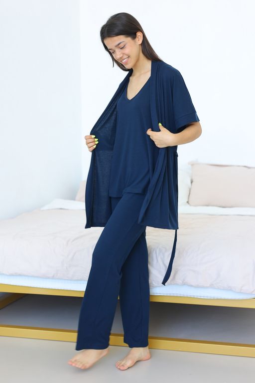 Халат женский 242L13-18 темно-синий - Solo mio фото 2