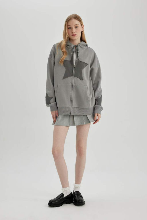 Толстовка на молнии с капюшоном и принтом Cool Oversize - Defacto фото 3