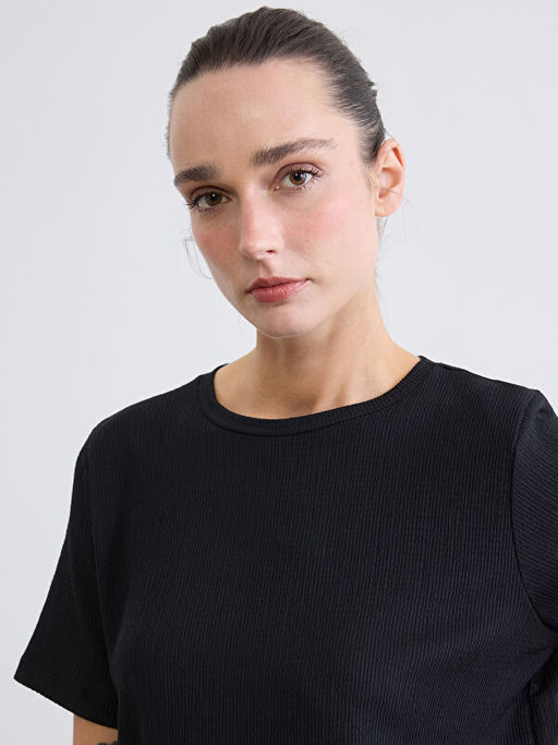 Bisiklet Yaka Fitilli Kad?n Ti??rt