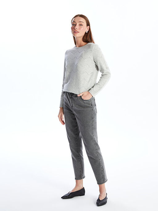 Bisiklet Yaka Desenli Uzun Kollu Kad?n Triko Kazak - Waikiki фото 3