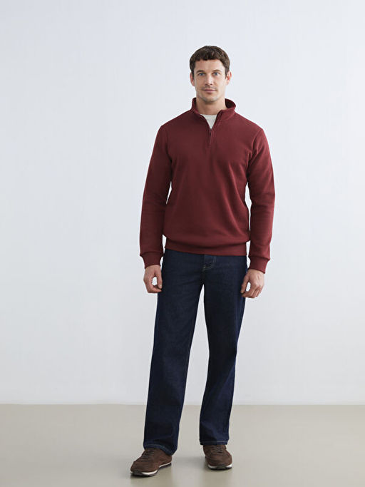 Dik Yaka Uzun Kollu Erkek Kal?n Sweatshirt