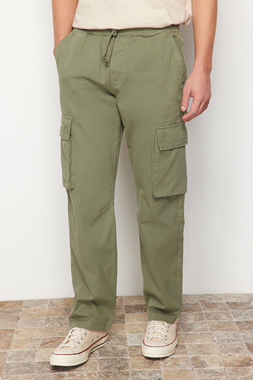A__k Haki Unisex Regular Fit Lastikli Beli Ba_lamal_ Kargo Cepli Pantolon TMNSS24PL00003