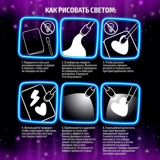 Набор для рисования светом Единороги, ручка с фонариком и невидимыми чернилами