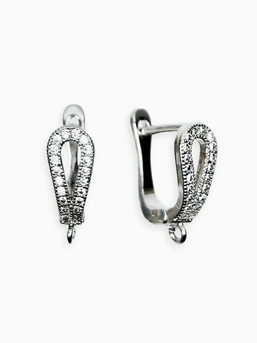 Швензы с английской застежкой с цирконом Капля, белые в серебре (1 пара)