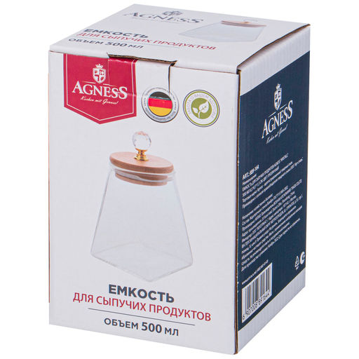 ЕМКОСТЬ ДЛЯ СЫПУЧИХ ПРОДУКТОВ AGNESS KRISTALL 500 МЛ 8,5*8,5*11,5 СМ. ЦВЕТ: ПРОЗРАЧНЫЙ  фото 2