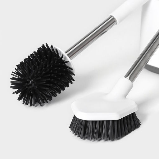 Ёршик для унитаза SAVANNA, силиконовый с щёткой, 18.9×12×40.5 см, белый