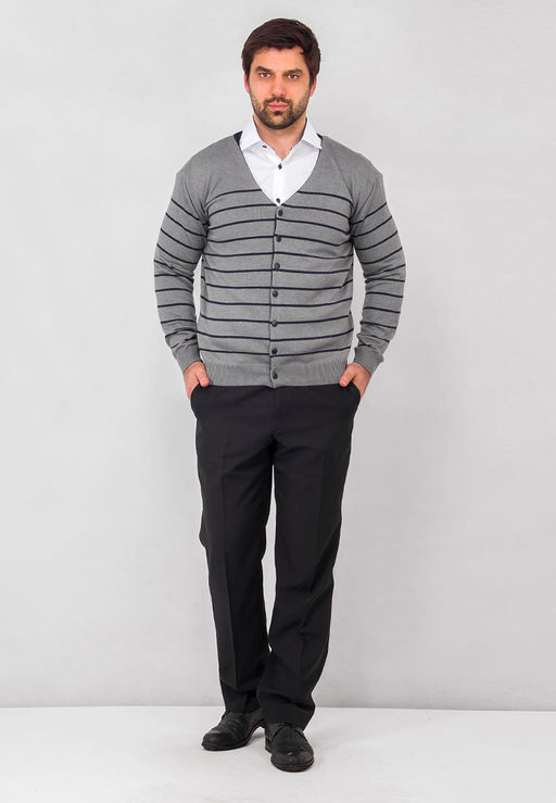 Кардиган мужской GREG G135-50-полоса (серый)  фото 5