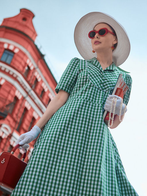 Платье хлопок клетка зелено-белая - Tantino фото 3