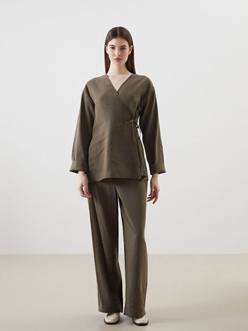 Kruvaze Yaka Modal Kar???ml? Kad?n Kimono