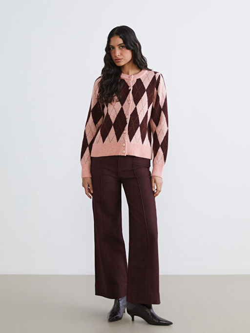 Bisiklet Yaka Baklava Desenli Kad?n Triko H?rka