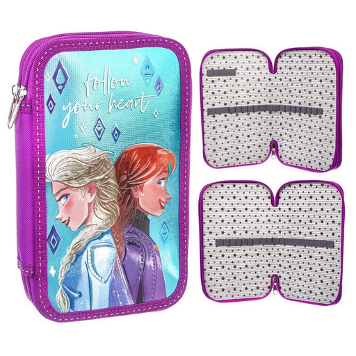 Пенал каркасный с эффектом металлик, 2 секции, 12.5×20.5×4 см, ламинированный картон, «Холодное сердце»