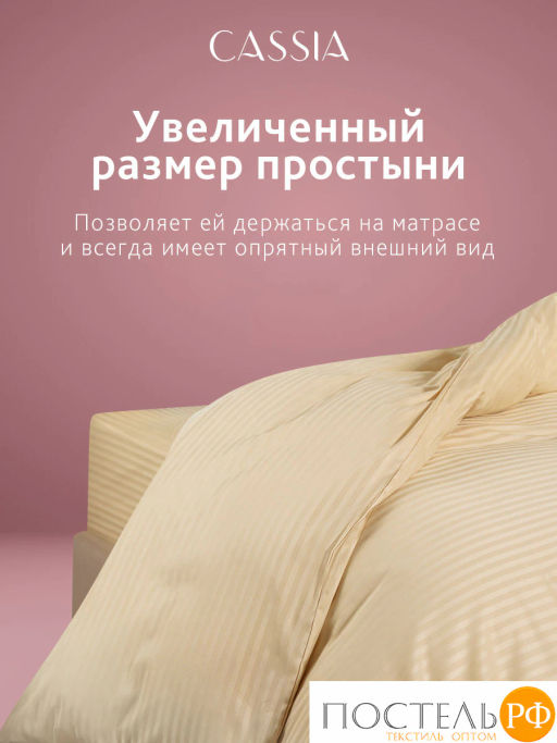 Простыня CASSIA ЛЮКС Страйп сатин хлопок-сатин беж.  фото 4