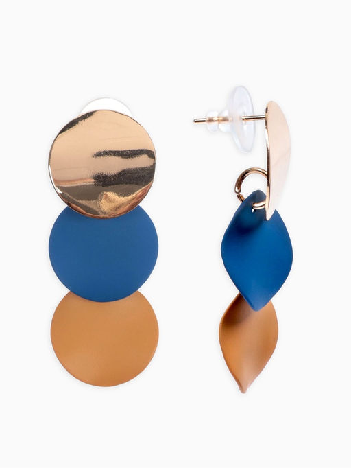 Серьги металл Азелия выгнутые круги, цвет бежево-синий в золоте