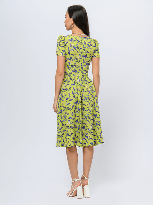 Платье цвета лайма длины миди с цветочным принтом - 1001dress фото 4