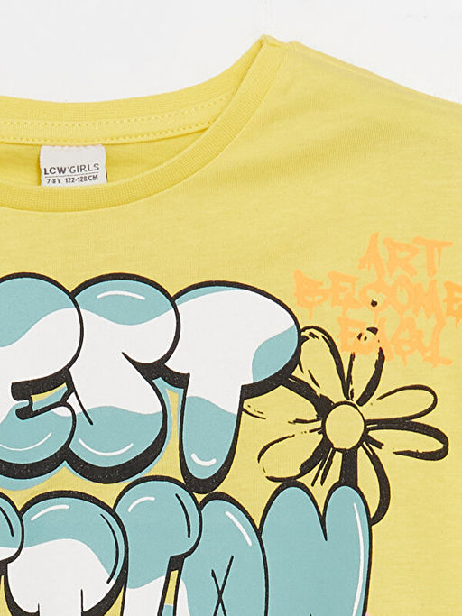 Bisiklet Yaka Bask?l? K?sa Kollu K?z ?ocuk Crop Ti??rt - Waikiki фото 2