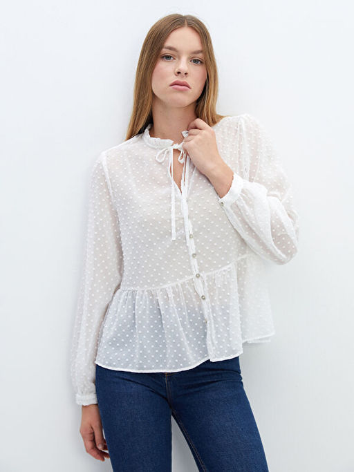 Ba?lamal? Yaka Dokulu Kad?n Bluz