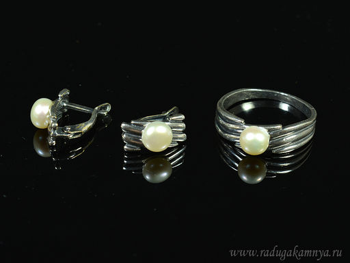 Кольцо Серьги с жемчугом белым размер 20