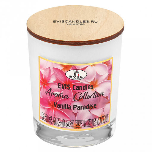 Свеча "Кэди" д7,5см, h9см, ароматизированная, парафин, в стекле, время горения 36 часов, "Vanilla Paradise" (Россия)