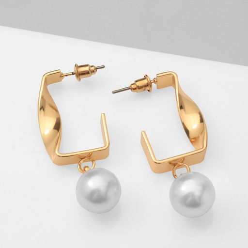 Серьги с жемчугом Абстракция завиток, цвет золото