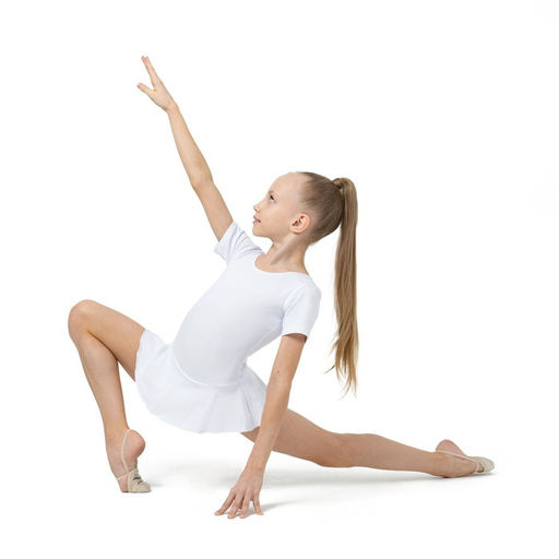 Купальник гимнастический Grace Dance, с юбкой, с коротким рукавом, р. 32, цвет белый  фото 6