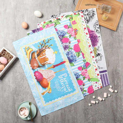 Набор полотенец кух. Доляна Счастье 35х60см-4 шт, 100% хл, рогожка 160 г/м2  фото 2