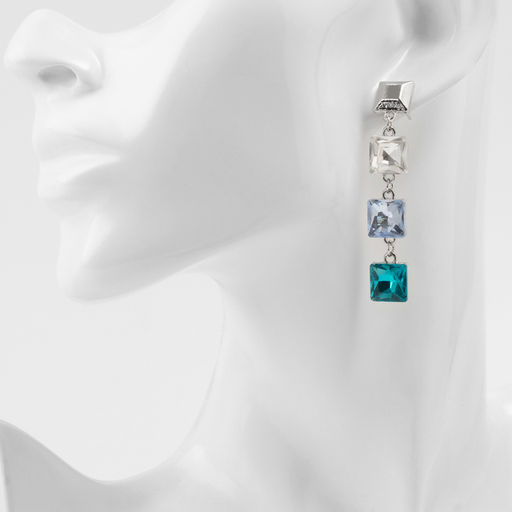 Серьги со стразами Блум квадраты светлые, цветные в серебре - Qf фото 3