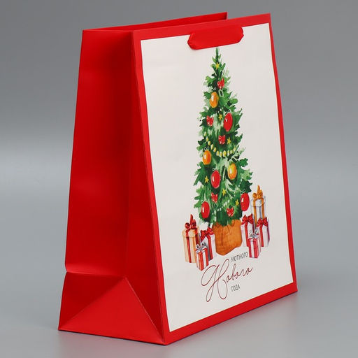 Цена за 2 шт. Пакет подарочный новогодний ламинированный квадратный Happiness, 30?30?12 см