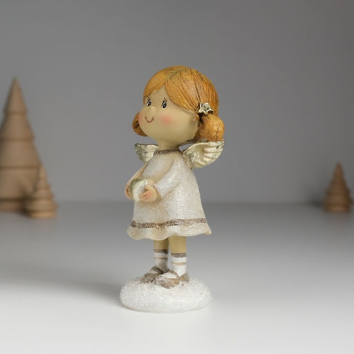 Фигурка полистоун Ангелочек с хвостиками, в сером платье, 6.5?4.5?12 см, МИКС