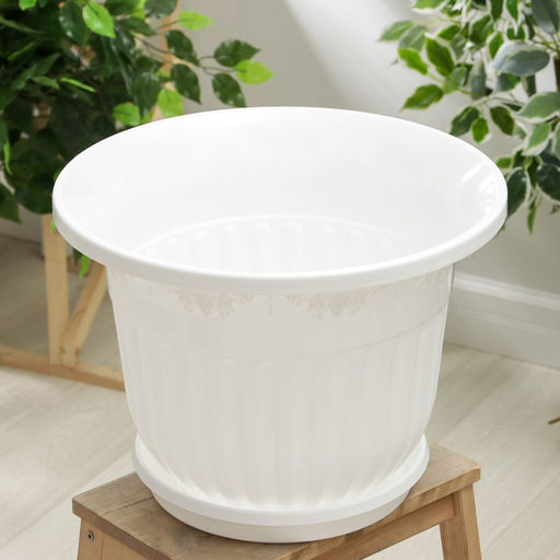Горшок для цветов с поддоном «Лозанна», 25 л, пластиковый, белый