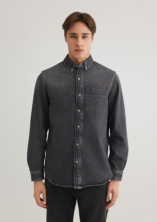 Jayden Classic Denim Antrasit Jean Gomlek - Mavi фото 4