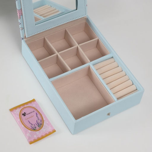 Шкатулка для украшений «Панда и ракушки», с зеркалом, искусственная кожа, голубая, 15×21.5×5.5 см