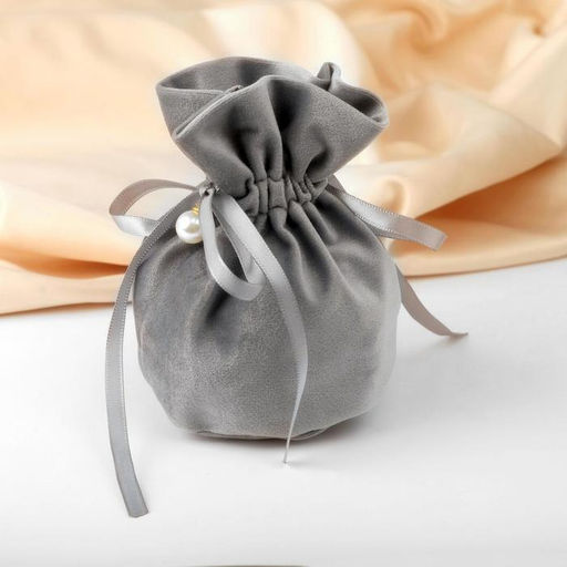 Цена за 10 шт. Мешочек бархатный с бусиной, 13x15см, цвет серый - Simaland фото 2