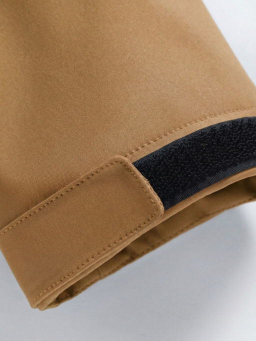 Парка женская софтшелл виндстоппер удлинённая с капюшоном горчичного цвета 9614_1G