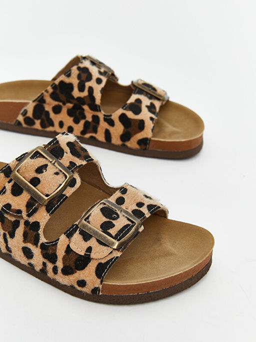 Leopar Desenli ?ift Bantl? Kad?n Terlik