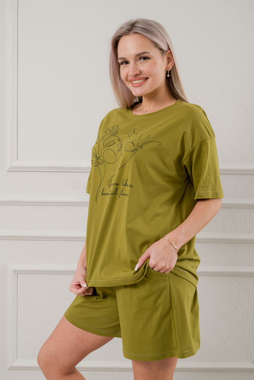 Пижама женская из кулирки Дива хаки макси - Амадэль фото 4