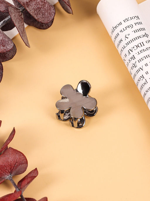 Цена за 6 шт. Крабик для волос «Брианна», цветок, 2 см, тёмное серебро