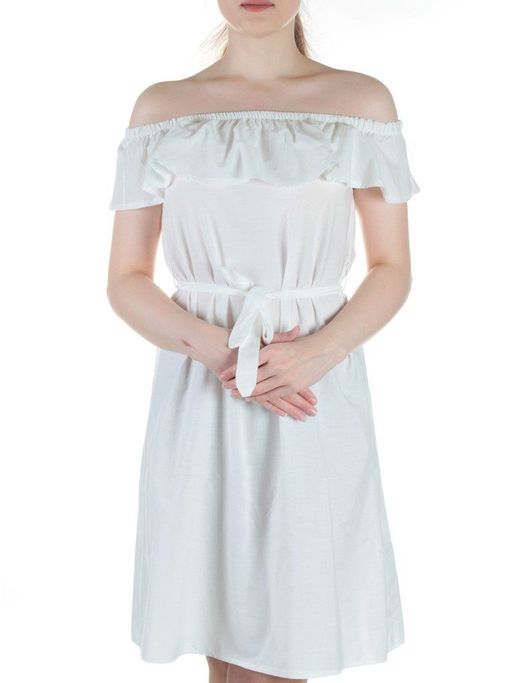 829 WHITE Платье хлопковое с поясом Fashion