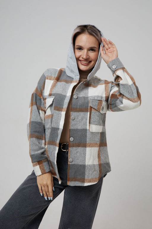 Рубашка женская в клетку с капюшоном РЖКК-01