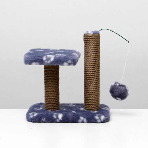 Когтеточка для котят двойная, 30 х 20 х 34 см, джут, серая с лапками - Пижон фото 2