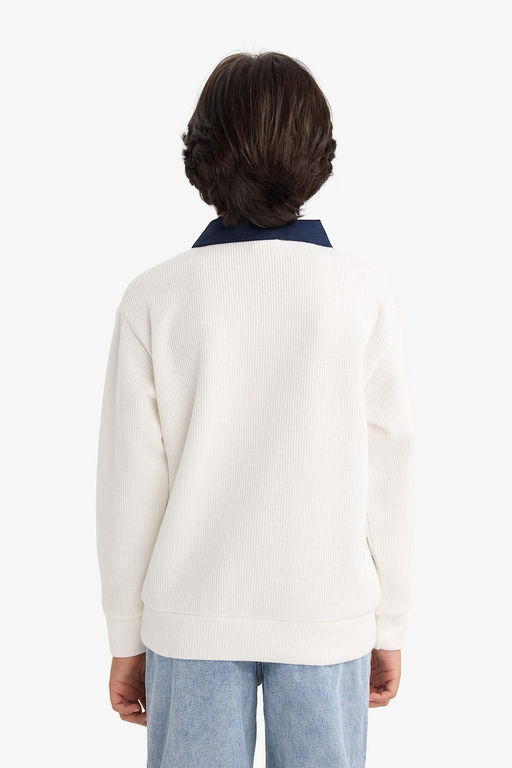 Oversize Geni_ Kal_p Polo Yaka Bask_l_ Selanik Kuma_ Sweatshirt Erkek _ocuk - Defacto фото 6