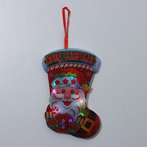 Новогоднее светящиеся украшение настенное Новогодний носок, подвеска, 26?15.5 см